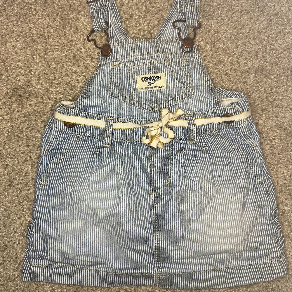 Baby Girls OshKosh B'Gosh Overall Denim Striped Skirt Jumper 12 mo Osh Kosh
